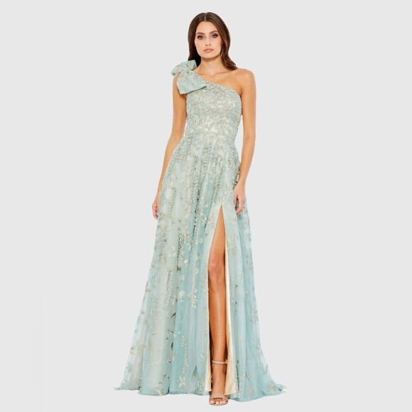 MAC DUGGAL 11177 Green Embellished Bow One Shoulder A Line Gown 10 - Picture 2 of 16